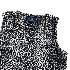 Crazy Horse Women's PM Black White Leopard Print Velour Fuzzy Zip Front Vest Y2K